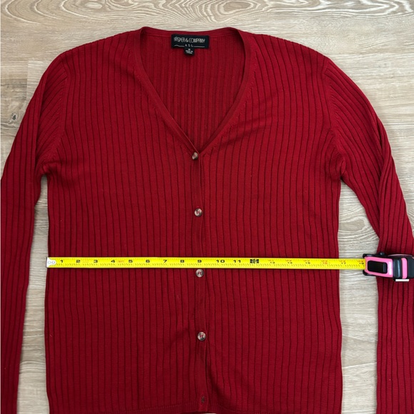 VINTAGE 90s 100% Silk Red Ribbed Button-Up Cardigan Sweater Top V-Neck - Picture 6 of 11